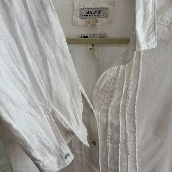 100% Linen Malvin Hamburg Germany White Linen Button Down Blouse Size S - Picture 6 of 7